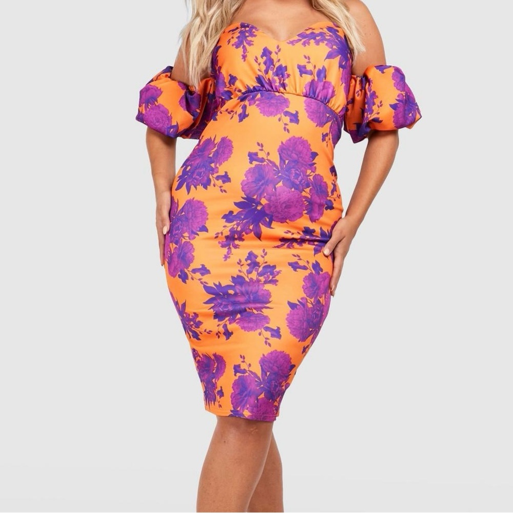 Mid floral orange dress